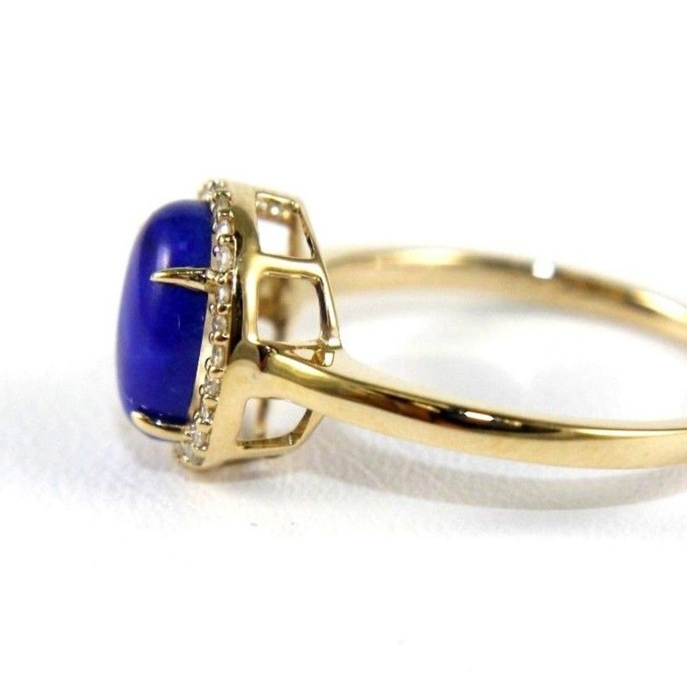 Oval Blue Lapis Lazuli & Diamond Ring 14k WG 1.10C - Picture 2 of 3